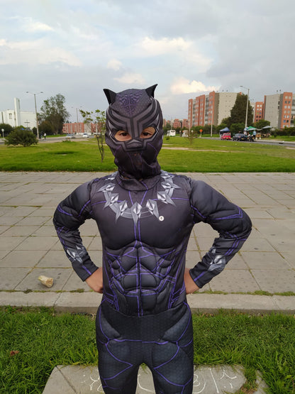 Disfraz Black Panther para niños – Traje acolchado con músculos y máscara